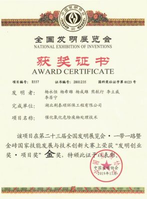 全國發(fā)明展覽會(huì)金獎(jiǎng)證書